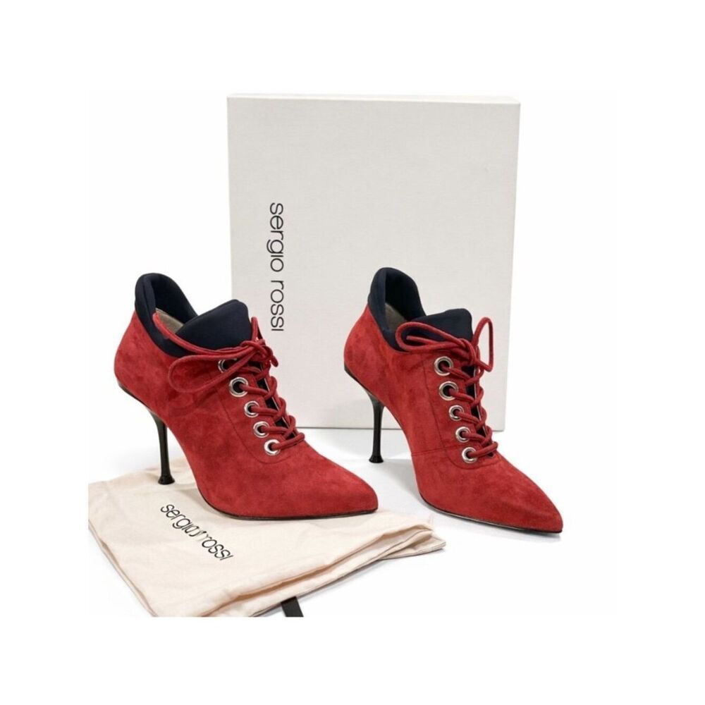 Sergio Rossi sr Milano $1095 Red Suede Leather Lace Up Ankle Boots EU 35 US 5